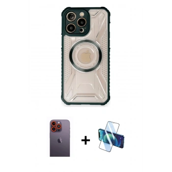 MARSİLYAN™- iPhone 12 Pro Kılıf Kutup Modern - Siyah 3D Antistatik Seramik Nano Ekran Koruyucu + Neon Fosforlu Kamera Lens - TU