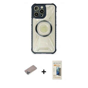 MARSİLYAN™- iPhone 12 Pro Kılıf Kutup Modern - Siyah 6D Mat Seramik Hayalet Nano Ekran Koruyucu + Shine Kamera Lens Koruma Cam - SABE