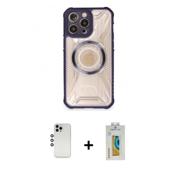 MARSİLYAN™- iPhone 12 Pro Kılıf Kutup Modern - Siyah Polymer Nano Ekran Koruyucu + Shine Kamera Lens - GS
