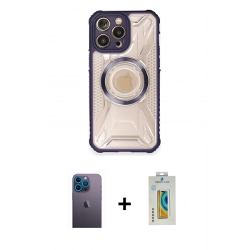 MARSİLYAN™- iPhone 12 Pro Kılıf Kutup Modern - Siyah Polymer Nano Ekran Koruyucu + Neon Fosforlu Kamera Lens - MI
