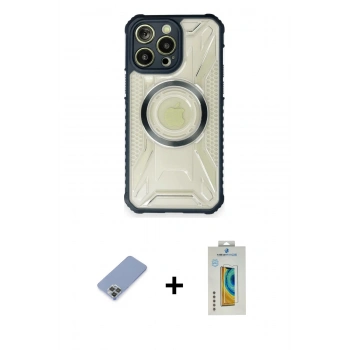 MARSİLYAN™- iPhone 12 Pro Kılıf Kutup Modern - Siyah Polymer Nano Ekran Koruyucu + Metal Kamera Lens Koruma Cam - KUYL