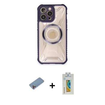 MARSİLYAN™- iPhone 12 Pro Kılıf Kutup Modern - Siyah Polymer Nano Ekran Koruyucu + Shine Kamera Lens Koruma Cam - PE