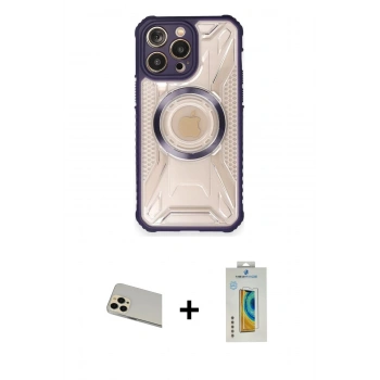 MARSİLYAN™- iPhone 12 Pro Kılıf Kutup Modern - Siyah Polymer Nano Ekran Koruyucu + Rainbow Kamera Lens Koruma Cam - GD