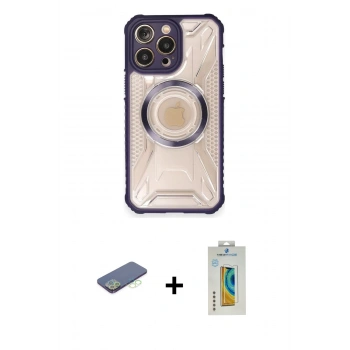 MARSİLYAN™- iPhone 12 Pro Kılıf Kutup Modern - Siyah Polymer Nano Ekran Koruyucu + Renkli Kamera Lens Koruma Cam - YL