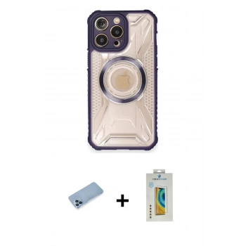 MARSİLYAN™- iPhone 12 Pro Kılıf Kutup Modern - Siyah Polymer Nano Ekran Koruyucu + Shine Kamera Lens Koruma Cam - MI
