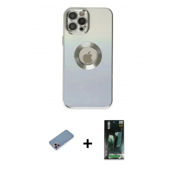 MARSİLYAN™- iPhone 12 Pro Kılıf Kutup Yansıma Özel Seri - Şeffaf 360 Full Body Arka Koruyucu + Shine Kamera Lens Koruma Cam - PE