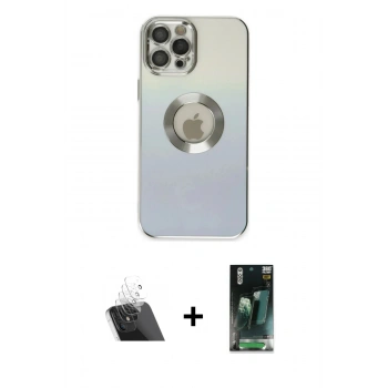 MARSİLYAN™- iPhone 12 Pro Kılıf Kutup Yansıma Özel Seri - Şeffaf 360 Full Body Arka Koruyucu + Kamera Lens Koruma Cam - SF