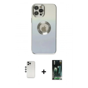 MARSİLYAN™- iPhone 12 Pro Kılıf Kutup Yansıma Özel Seri - Şeffaf 360 Full Body Arka Koruyucu + Shine Kamera Lens - GS