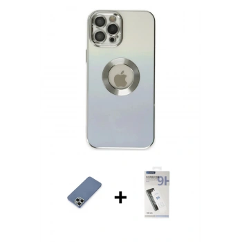 MARSİLYAN™- iPhone 12 Pro Kılıf Kutup Yansıma Özel Seri - Şeffaf Uv Polymer Nano Ekran Koruyucu + Metal Kamera Lens Koruma Cam - AKYL
