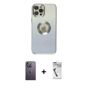 MARSİLYAN™- iPhone 12 Pro Kılıf Kutup Yansıma Özel Seri - Şeffaf Uv Polymer Nano Ekran Koruyucu + Neon Fosforlu Kamera Lens - BZ