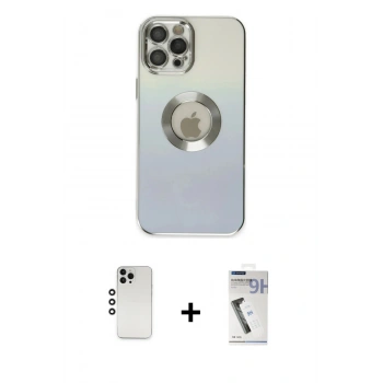 MARSİLYAN™- iPhone 12 Pro Kılıf Kutup Yansıma Özel Seri - Şeffaf Uv Polymer Nano Ekran Koruyucu + Shine Kamera Lens - GS