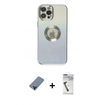 MARSİLYAN™- iPhone 12 Pro Kılıf Kutup Yansıma Özel Seri - Şeffaf Uv Polymer Nano Ekran Koruyucu + Metal Kamera Lens Koruma Cam - MI