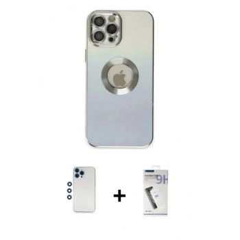 MARSİLYAN™- iPhone 12 Pro Kılıf Kutup Yansıma Özel Seri - Şeffaf Uv Polymer Nano Ekran Koruyucu + Shine Kamera Lens - MI