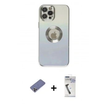MARSİLYAN™- iPhone 12 Pro Kılıf Kutup Yansıma Özel Seri - Şeffaf Uv Polymer Nano Ekran Koruyucu + Metal Kamera Lens Koruma Cam - GD