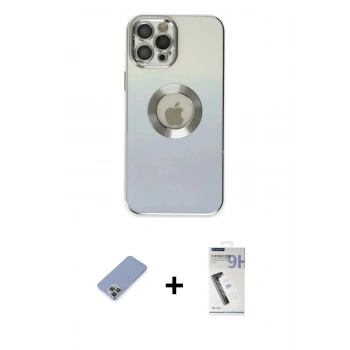 MARSİLYAN™- iPhone 12 Pro Kılıf Kutup Yansıma Özel Seri - Şeffaf Uv Polymer Nano Ekran Koruyucu + Metal Kamera Lens Koruma Cam - KUYL