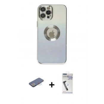 MARSİLYAN™- iPhone 12 Pro Kılıf Kutup Yansıma Özel Seri - Şeffaf Uv Polymer Nano Ekran Koruyucu + Renkli Kamera Lens Koruma Cam - MI