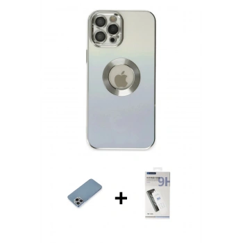 MARSİLYAN™- iPhone 12 Pro Kılıf Kutup Yansıma Özel Seri - Şeffaf Uv Polymer Nano Ekran Koruyucu + Shine Kamera Lens Koruma Cam - GI