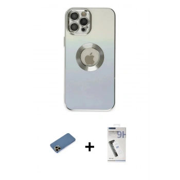 MARSİLYAN™- iPhone 12 Pro Kılıf Kutup Yansıma Özel Seri - Şeffaf Uv Polymer Nano Ekran Koruyucu + Shine Kamera Lens Koruma Cam - GD