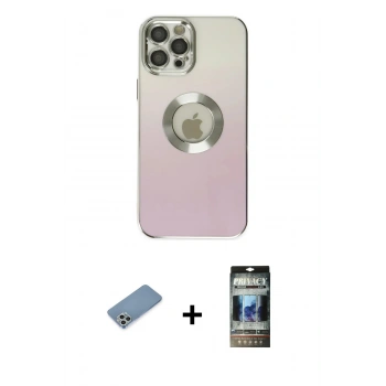 MARSİLYAN™- iPhone 12 Pro Kılıf Kutup Yansıma Özel Seri - Siyah 34D Hayalet Izgaralı Cam + Shine Kamera Lens Koruma Cam - GS