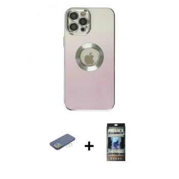 MARSİLYAN™- iPhone 12 Pro Kılıf Kutup Yansıma Özel Seri - Siyah 34D Hayalet Izgaralı Cam + Renkli Kamera Lens Koruma Cam - YL