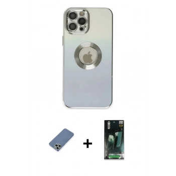 MARSİLYAN™- iPhone 12 Pro Kılıf Kutup Yansıma Özel Seri - Siyah 360 Mat Full Body Arka Koruyucu + Metal Kamera Lens Koruma Cam - AKYL