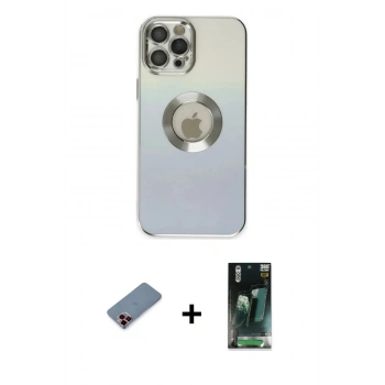 MARSİLYAN™- iPhone 12 Pro Kılıf Kutup Yansıma Özel Seri - Siyah 360 Mat Full Body Arka Koruyucu + Metal Kamera Lens Koruma Cam - KI