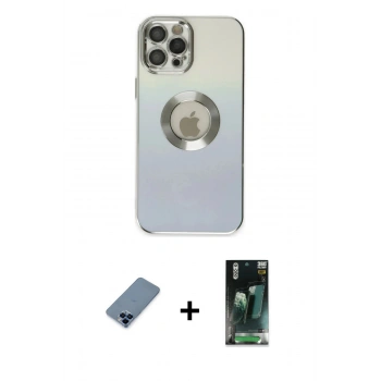 MARSİLYAN™- iPhone 12 Pro Kılıf Kutup Yansıma Özel Seri - Siyah 360 Mat Full Body Arka Koruyucu + Metal Kamera Lens Koruma Cam - MI