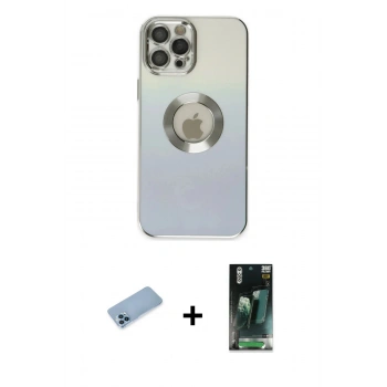 MARSİLYAN™- iPhone 12 Pro Kılıf Kutup Yansıma Özel Seri - Siyah 360 Mat Full Body Arka Koruyucu + Shine Kamera Lens Koruma Cam - MI