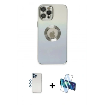 MARSİLYAN™- iPhone 12 Pro Kılıf Kutup Yansıma Özel Seri - Siyah 3D Antistatik Cam Ekran Koruyucu + Shine Kamera Lens - MI