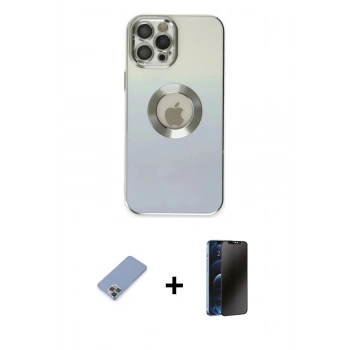 MARSİLYAN™- iPhone 12 Pro Kılıf Kutup Yansıma Özel Seri - Siyah 3D Antistatik Hayalet Cam Ekran Koruyucu + Metal Kamera Lens Koruma Cam - KUYL