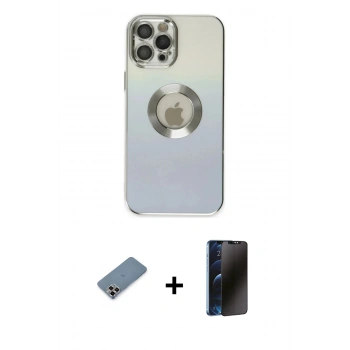 MARSİLYAN™- iPhone 12 Pro Kılıf Kutup Yansıma Özel Seri - Siyah 3D Antistatik Hayalet Cam Ekran Koruyucu + Metal Kamera Lens Koruma Cam - MR