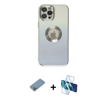 MARSİLYAN™- iPhone 12 Pro Kılıf Kutup Yansıma Özel Seri - Siyah 3D Antistatik Seramik Nano Ekran Koruyucu + Shine Kamera Lens Koruma Cam - GI