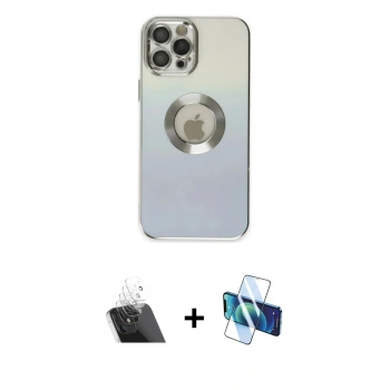 MARSİLYAN™- iPhone 12 Pro Kılıf Kutup Yansıma Özel Seri - Siyah 3D Antistatik Seramik Nano Ekran Koruyucu + Kamera Lens Koruma Cam - SF