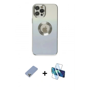 MARSİLYAN™- iPhone 12 Pro Kılıf Kutup Yansıma Özel Seri - Siyah 3D Antistatik Seramik Nano Ekran Koruyucu + Metal Kamera Lens Koruma Cam - KUYL