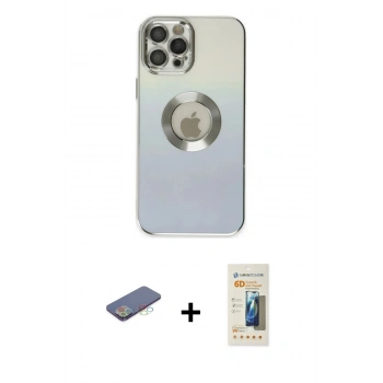 MARSİLYAN™- iPhone 12 Pro Kılıf Kutup Yansıma Özel Seri - Siyah 6D Mat Seramik Hayalet Nano Ekran Koruyucu + Renkli Kamera Lens Koruma Cam - MI