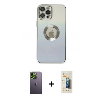MARSİLYAN™- iPhone 12 Pro Kılıf Kutup Yansıma Özel Seri - Siyah 6D Mat Seramik Hayalet Nano Ekran Koruyucu + Neon Fosforlu Kamera Lens - YL