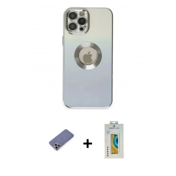 MARSİLYAN™- iPhone 12 Pro Kılıf Kutup Yansıma Özel Seri - Siyah Polymer Nano Ekran Koruyucu + Metal Kamera Lens Koruma Cam - GD