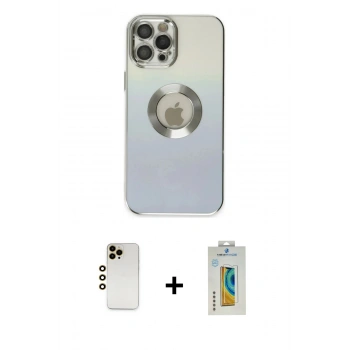 MARSİLYAN™- iPhone 12 Pro Kılıf Kutup Yansıma Özel Seri - Siyah Polymer Nano Ekran Koruyucu + Shine Kamera Lens - GD