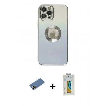 MARSİLYAN™- iPhone 12 Pro Kılıf Kutup Yansıma Özel Seri - Siyah Polymer Nano Ekran Koruyucu + Shine Kamera Lens Koruma Cam - GD