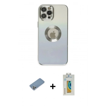 MARSİLYAN™- iPhone 12 Pro Kılıf Kutup Yansıma Özel Seri - Siyah Polymer Nano Ekran Koruyucu + Shine Kamera Lens Koruma Cam - GS