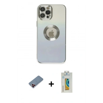 MARSİLYAN™- iPhone 12 Pro Kılıf Kutup Yansıma Özel Seri - Siyah Polymer Nano Ekran Koruyucu + Metal Kamera Lens Koruma Cam - KI