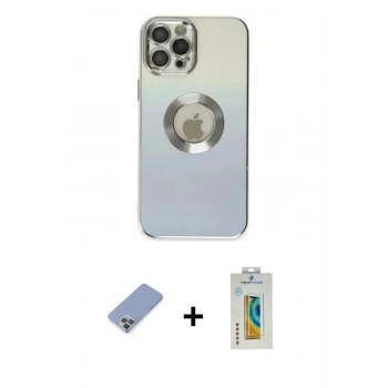 MARSİLYAN™- iPhone 12 Pro Kılıf Kutup Yansıma Özel Seri - Siyah Polymer Nano Ekran Koruyucu + Metal Kamera Lens Koruma Cam - KUYL