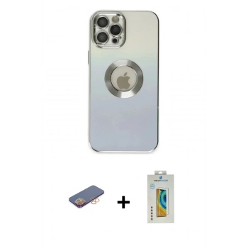MARSİLYAN™- iPhone 12 Pro Kılıf Kutup Yansıma Özel Seri - Siyah Polymer Nano Ekran Koruyucu + Renkli Kamera Lens Koruma Cam - TU