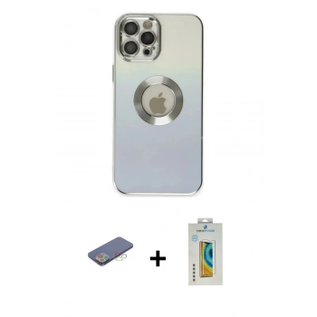 MARSİLYAN™- iPhone 12 Pro Kılıf Kutup Yansıma Özel Seri - Siyah Polymer Nano Ekran Koruyucu + Renkli Kamera Lens Koruma Cam - MI
