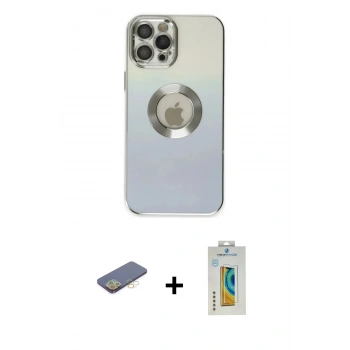 MARSİLYAN™- iPhone 12 Pro Kılıf Kutup Yansıma Özel Seri - Siyah Polymer Nano Ekran Koruyucu + Renkli Kamera Lens Koruma Cam - SI