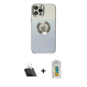 MARSİLYAN™- iPhone 12 Pro Kılıf Kutup Yansıma Özel Seri - Siyah Polymer Nano Ekran Koruyucu + Kamera Lens Koruma Cam - SF