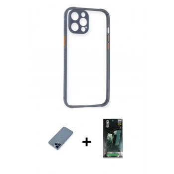 MARSİLYAN™- iPhone 12 Pro Kılıf Nova Asil Özel Seri - Şeffaf 360 Full Body Arka Koruyucu + Metal Kamera Lens Koruma Cam - MI
