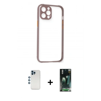 MARSİLYAN™- iPhone 12 Pro Kılıf Nova Asil Özel Seri - Şeffaf 360 Full Body Arka Koruyucu + Shine Kamera Lens - MI