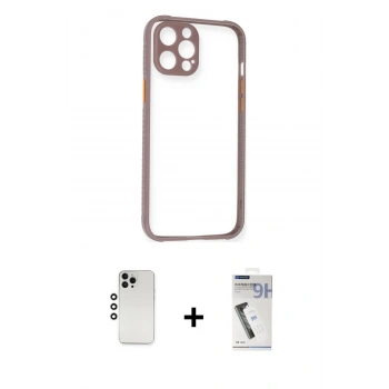 MARSİLYAN™- iPhone 12 Pro Kılıf Nova Asil Özel Seri - Şeffaf Uv Polymer Nano Ekran Koruyucu + Shine Kamera Lens - GS