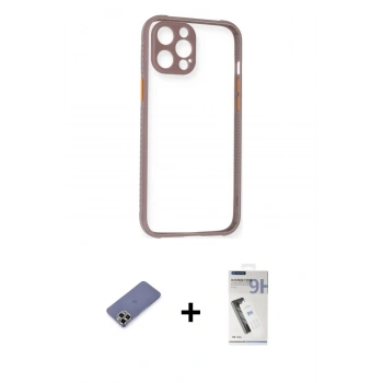 MARSİLYAN™- iPhone 12 Pro Kılıf Nova Asil Özel Seri - Şeffaf Uv Polymer Nano Ekran Koruyucu + Metal Kamera Lens Koruma Cam - GD